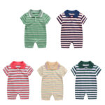 Striped Cotton Collar Summer Gentlemen Romper For Baby Boys