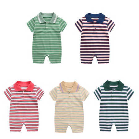 Striped Cotton Collar Summer Gentlemen Romper For Baby Boys