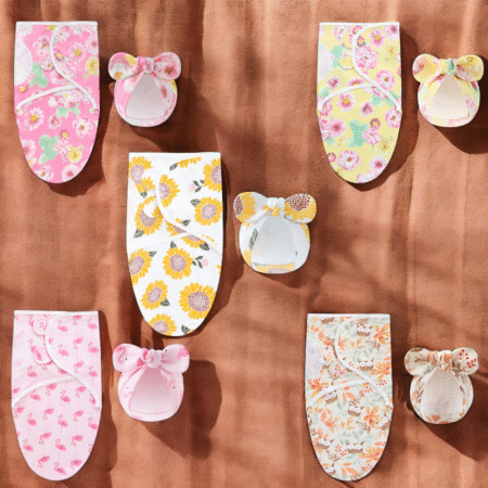 New Baby Swaddle & Bow Cap Summer Cotton Hug Wrapping Swaddle