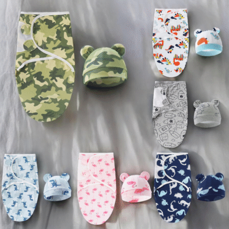 New Baby Swaddle & Bear Cap Summer Cotton Hug Wrapping Swaddle