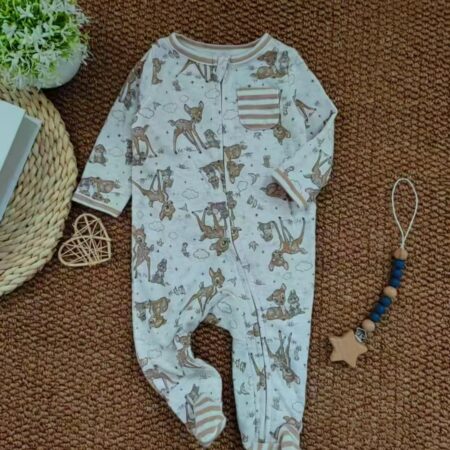0-9 Months 100 % Organic Cotton Disnep baby Deer Printed Romper