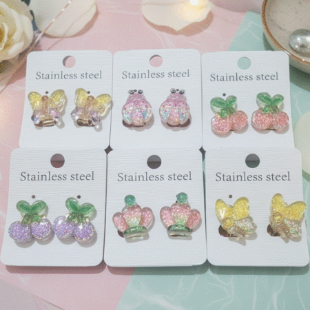Cute Sweet Crystal Fruits & Animals Ear Studs for Girls