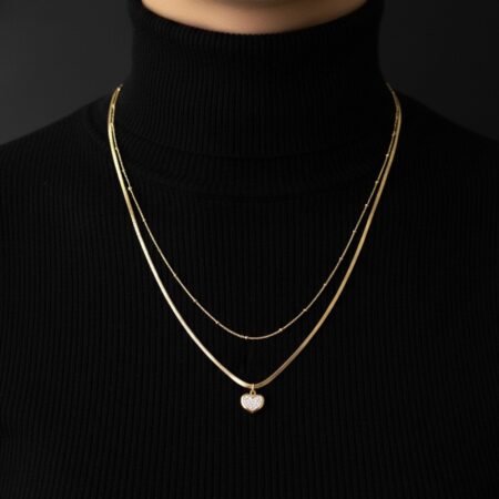 Double Chain Heart Pendant Necklace