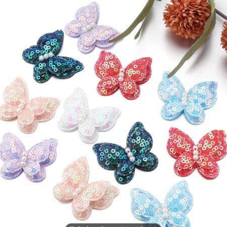 Pair Of Sparkling Sequin Butterfly Alligator Hair Pins