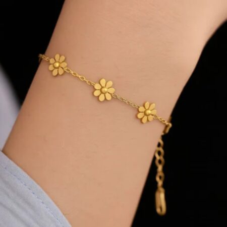 Golden Daisy Floral Charm Bracelet