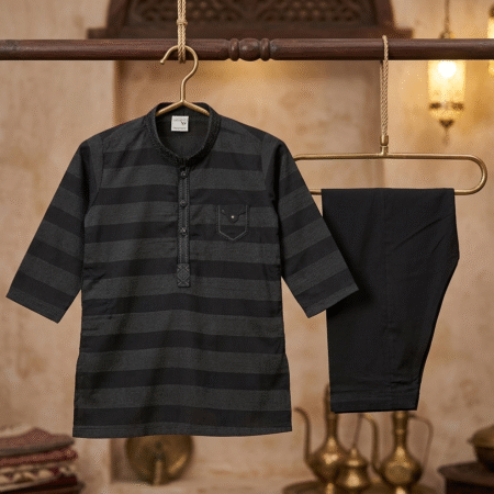 1-7 Year Boys' Premium Embroidered Black Qameez Shalwar For Summer