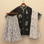 4-12 Years Girls White Black Embroidered Lawn 3-Piece Jacard Dress