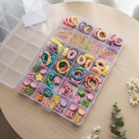 24-Compartment Clear Hair Accessory Organizer Box