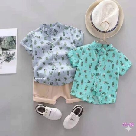 Boys' Cactus Print Short Sleeve Shirt & Shorts 2-Piece Set