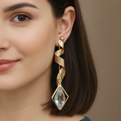 Elegant Spiral Ribbon Geometric Drop Earrings – Gold & Silver