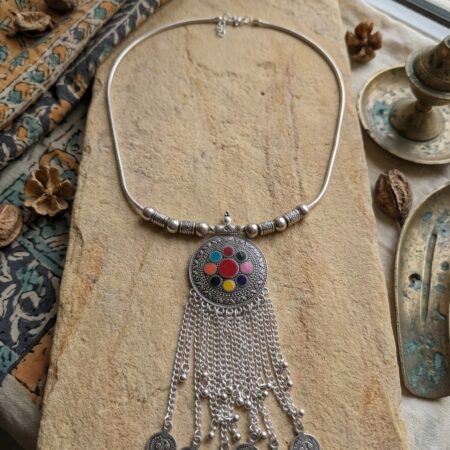 Handcrafted Oxidized Silver Statement Necklace Round
