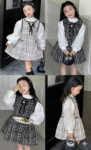 Girls Elegant Tweed Dress with Attached Puff Sleeves