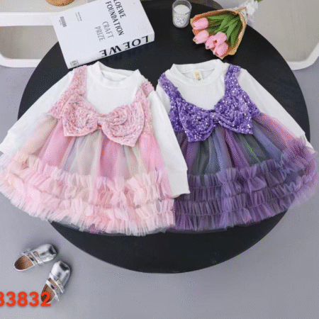 Girls Sequin Bow Tulle Princess Dress