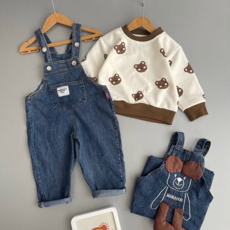 Baby Boys Denim Dungaree & Bear Sweatshirt