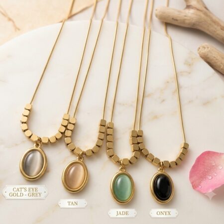 Natural Gemstone Oval Pendant Necklace