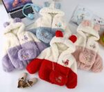 Girls Coral Velvet Winter Jacket with Matching Bag