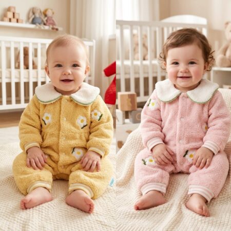 Baby Daisy Flower Teddy Fleece Romper & Collar Jumpsuit