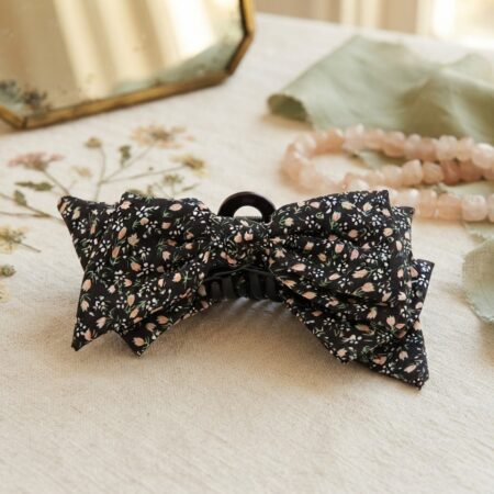 Black Floral Bow Hair Claw Clip