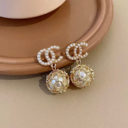 Pearl Interlocking Double-C Dangle Earrings
