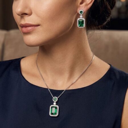 Elegant Emerald-Cut Gemstone Halo Jewelry Set