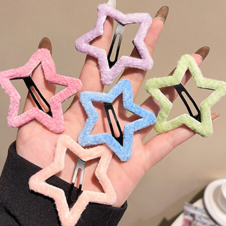 6 Pcs Children's Five-Pointed Star Fur Metal Hairpins