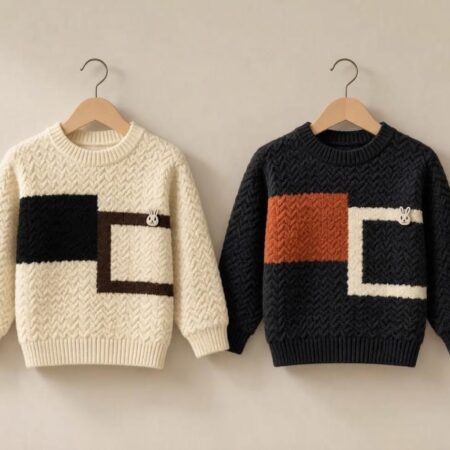 Cute Bunny Graphic Colorblock Knit Sweater for Toddlers & Kids