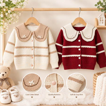 1-7 Year Knitted Winter Cardigan with Cute Peter Pan Collar