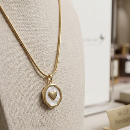 Elegant Gold Octagon Heart Pendant Necklace