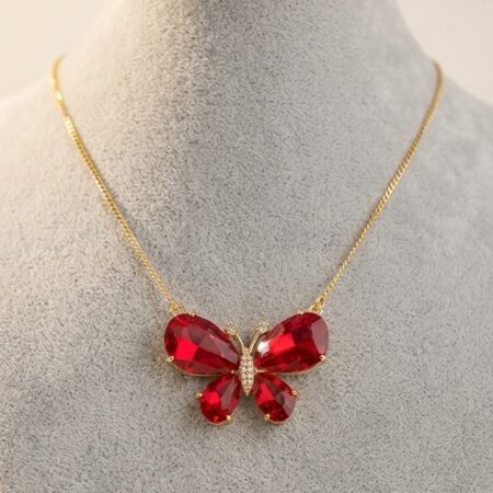 Red Crystal Butterfly Pendant Necklace 1 Carat