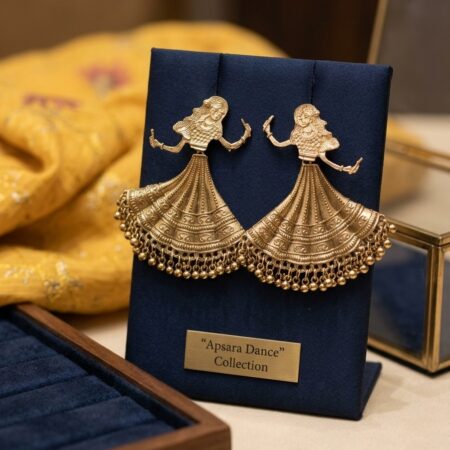 Antique Gold Apsara Dancing Figure Statement Earrings