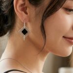 Geometric Black Inlay Drop Earrings