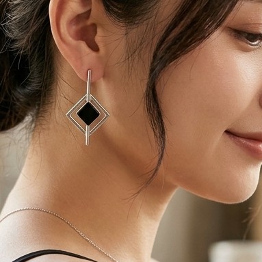 Geometric Black Inlay Drop Earrings