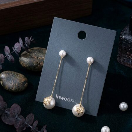 Elegant Snowflake Pearl Drop Chain Earrings