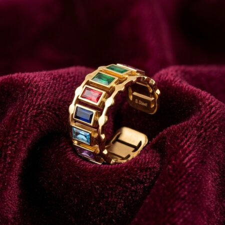Adjustable Rainbow Baguette Gemstone Ring