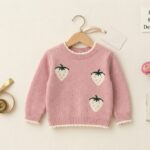 3-10 Years  Girls' Pink Strawberry Knit Sweater