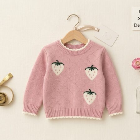 3-10 Years  Girls' Pink Strawberry Knit Sweater