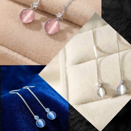 Elegant Opal Cat Eye Drop Earrings