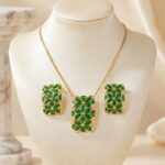 Vintage-inspired Emerald Green Enamel Jewelry Set.