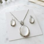 Oval Mother of Cat-Eye Pendant & Stud Earrings Set