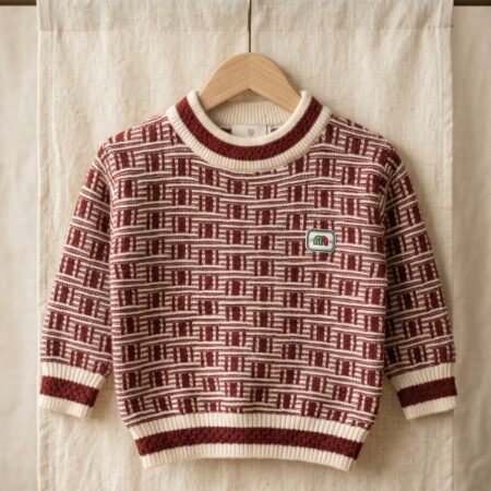 1-7 Year Kids Geometric Patterned Warm Knit Red Sweater