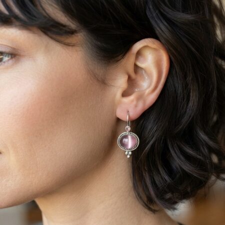 Vintage Style Pink & White Opal Oval Drop Earrings in Sterling Silver