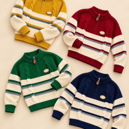 1-7 Kids Cable-Knit Quarter-Zip Winter Sweater