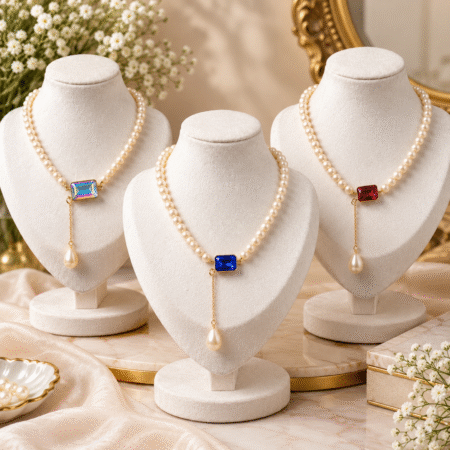 Royal Gemstone & Pearl Lariat Necklac