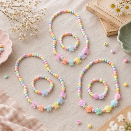 Pastel Petals Beaded Necklace & Bracelet Set